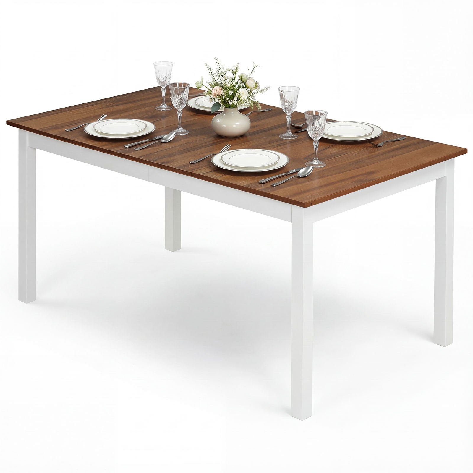 60 Inch Rectangular Dinner Table with Solid Rubber Wood Legs