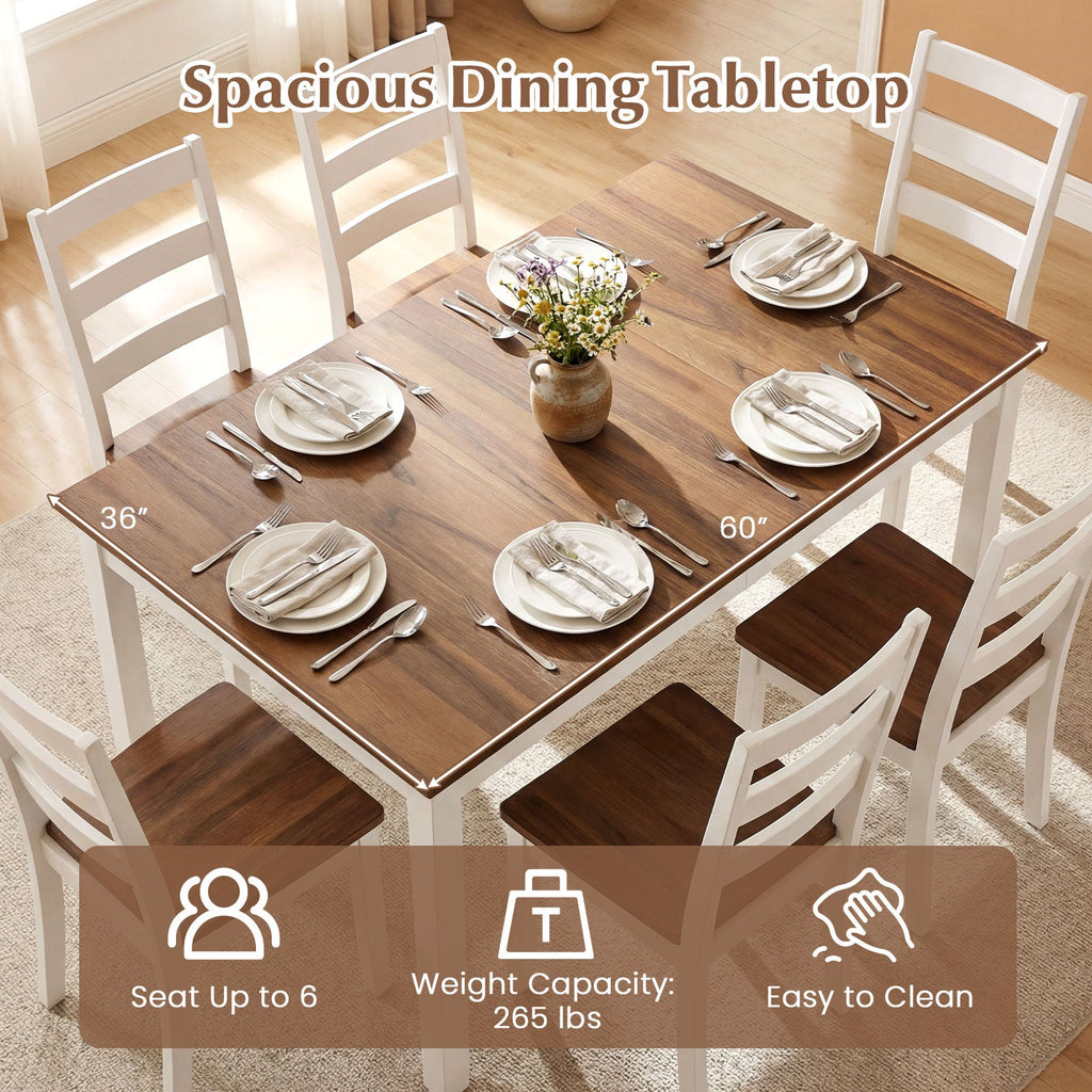 60 Inch Rectangular Dinner Table with Solid Rubber Wood Legs