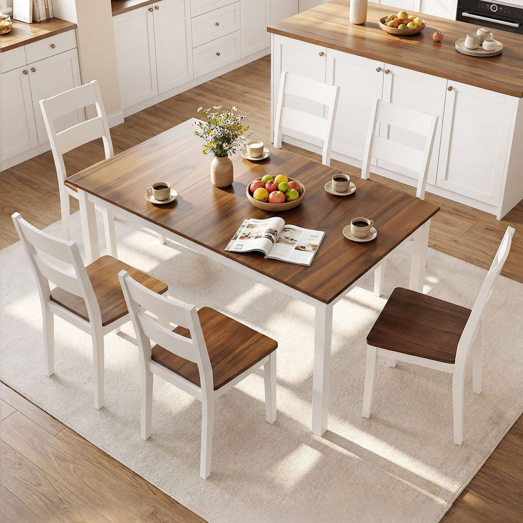 60 Inch Rectangular Dinner Table with Solid Rubber Wood Legs