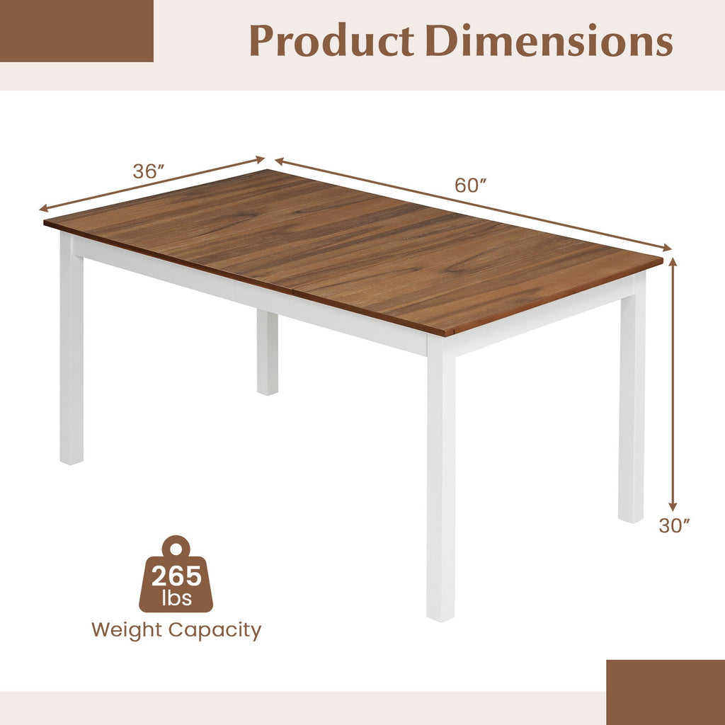 60 Inch Rectangular Dinner Table with Solid Rubber Wood Legs