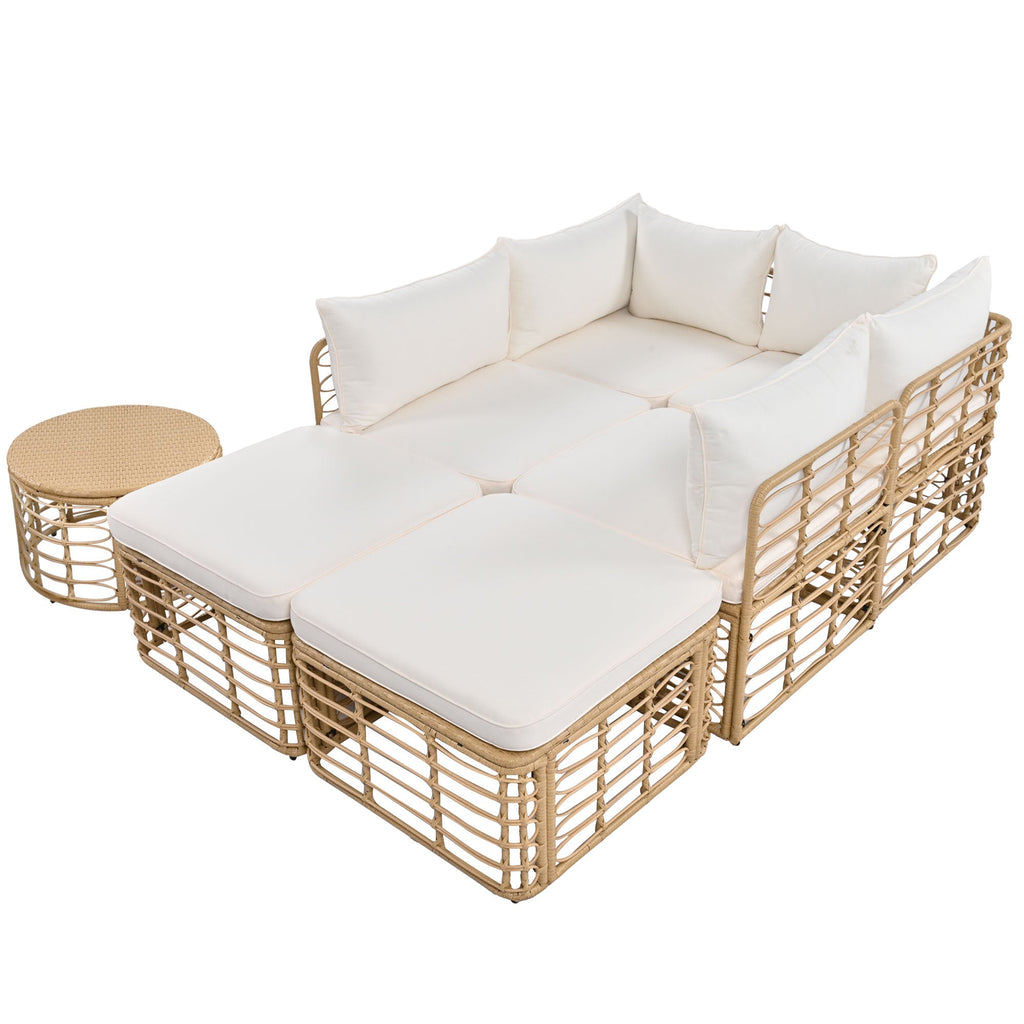 7 Pieces Outdoor Patio Furniture, All-Weather Rattan Sectional Sofa Set with