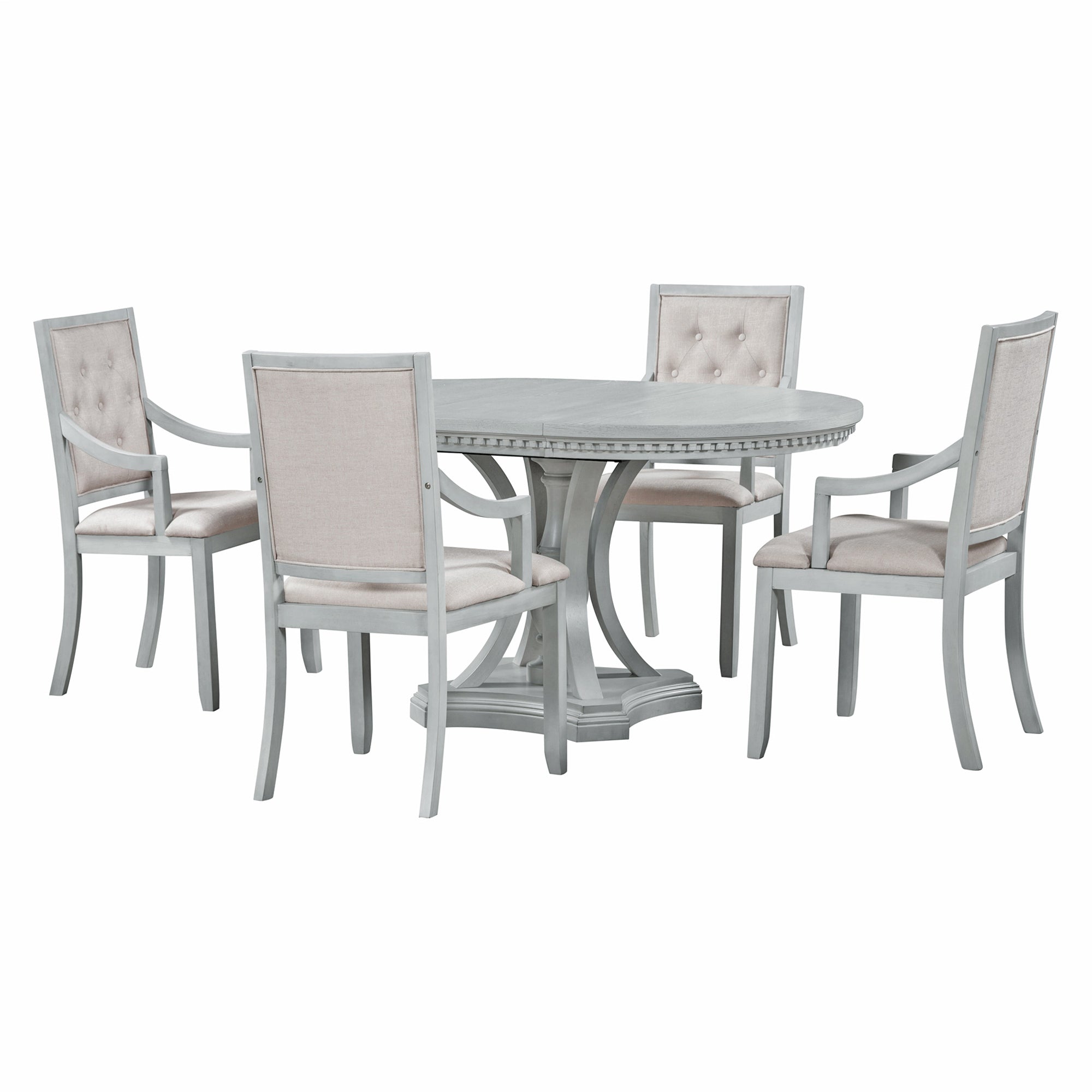 Retro 5-piece Dining Set Extendable Round Table and 4 Chairs for Kitchen Dining