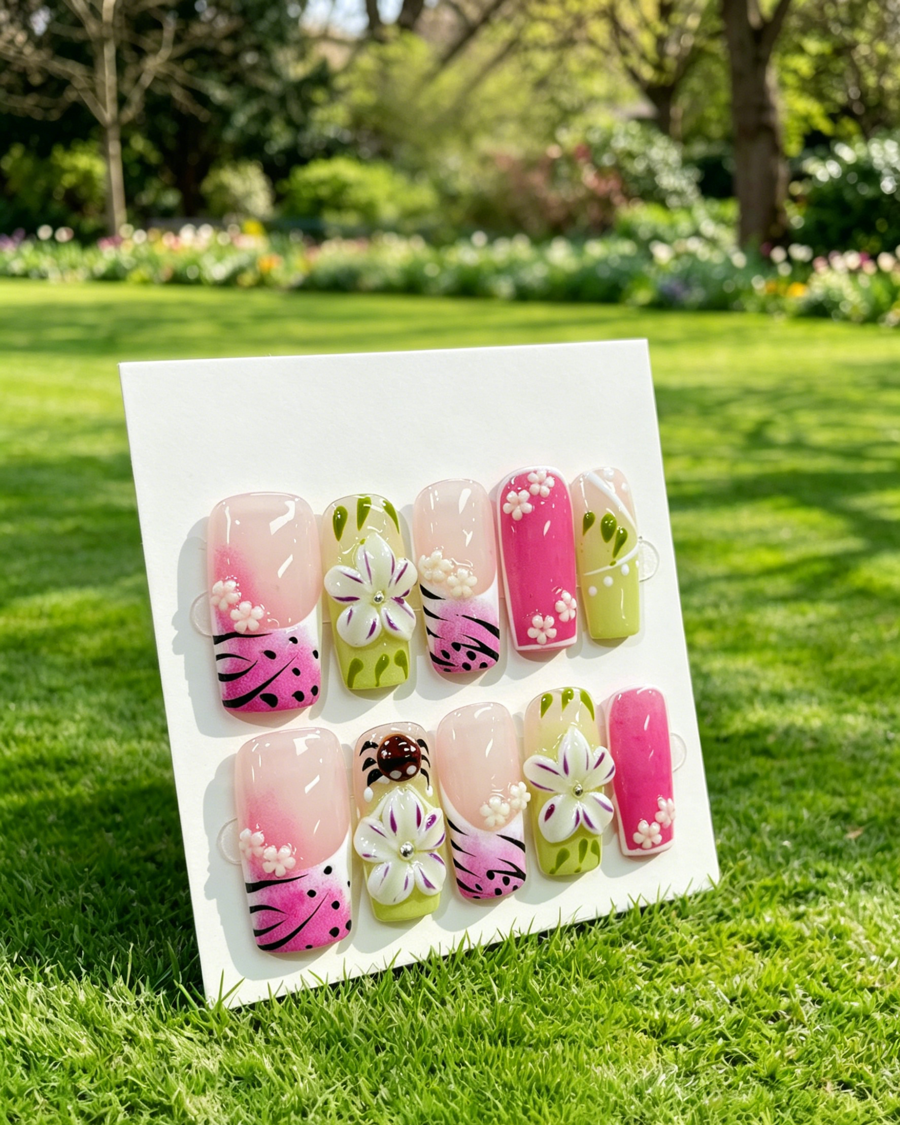 3D Floral Handmade Press On Nails