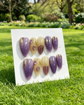 Purple Gold Almond Press On False Nails