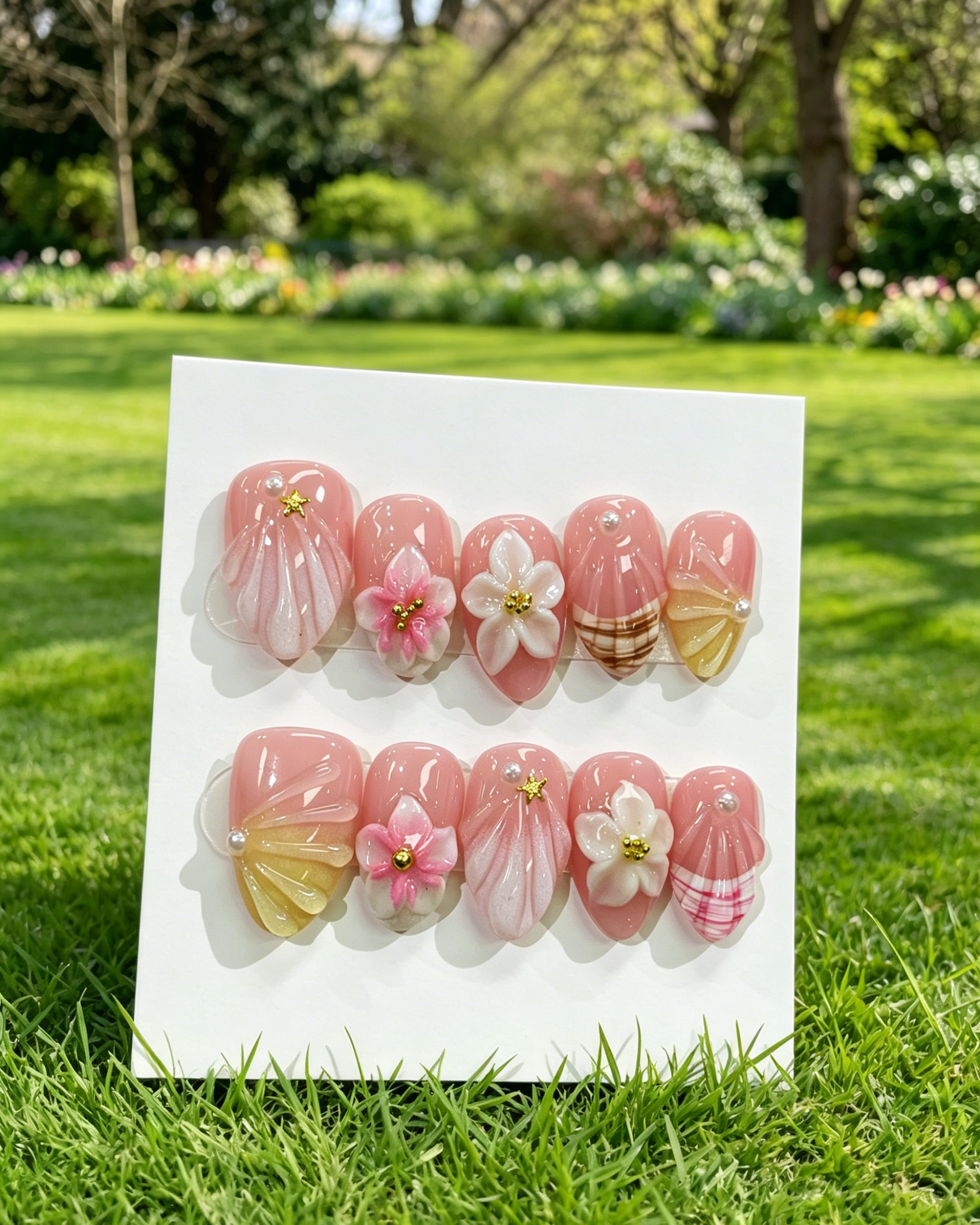 Pink 3D Flower Reusable Press On Nails