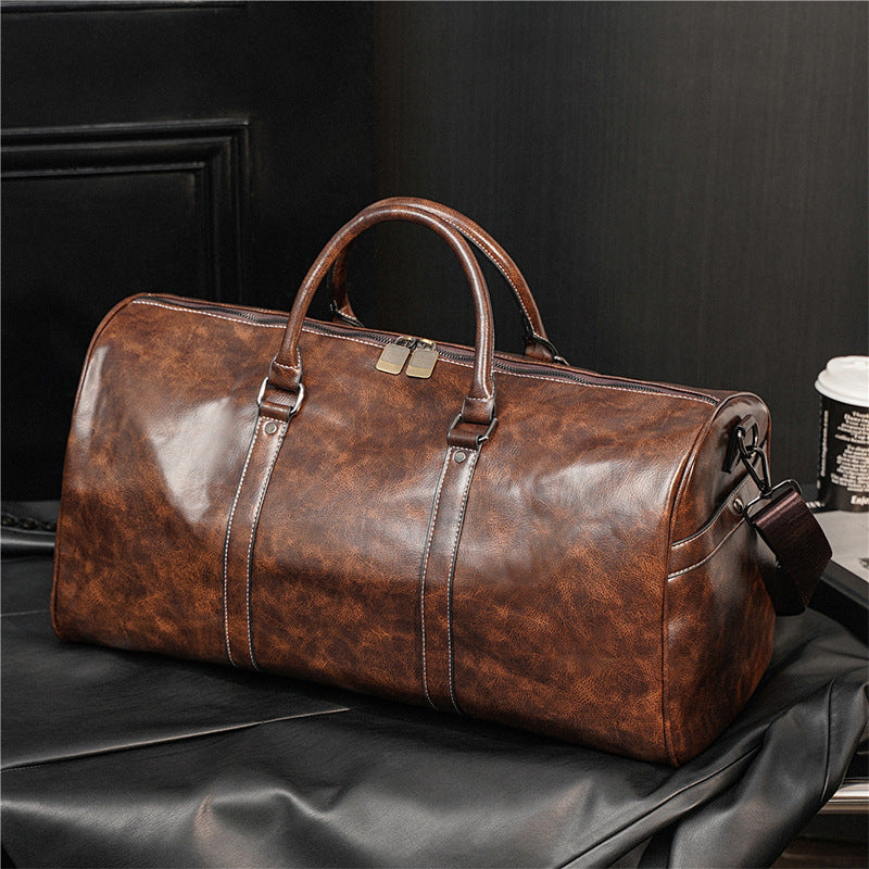 Men's Casual Travel Tote Bag - Large Capacity PU Leather Gym Duffle Bag for Fitness & Weekend Trips