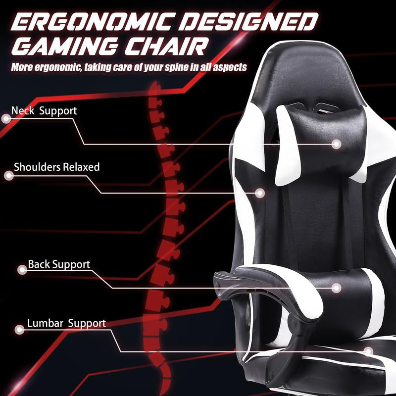 Bellemave Video Game Chairs for Adults PU Leather Gaming Chair with Footrest 360°Swivel Adjustable Lumbar Pillow Comfortable Computer Chair Ergonomic Design