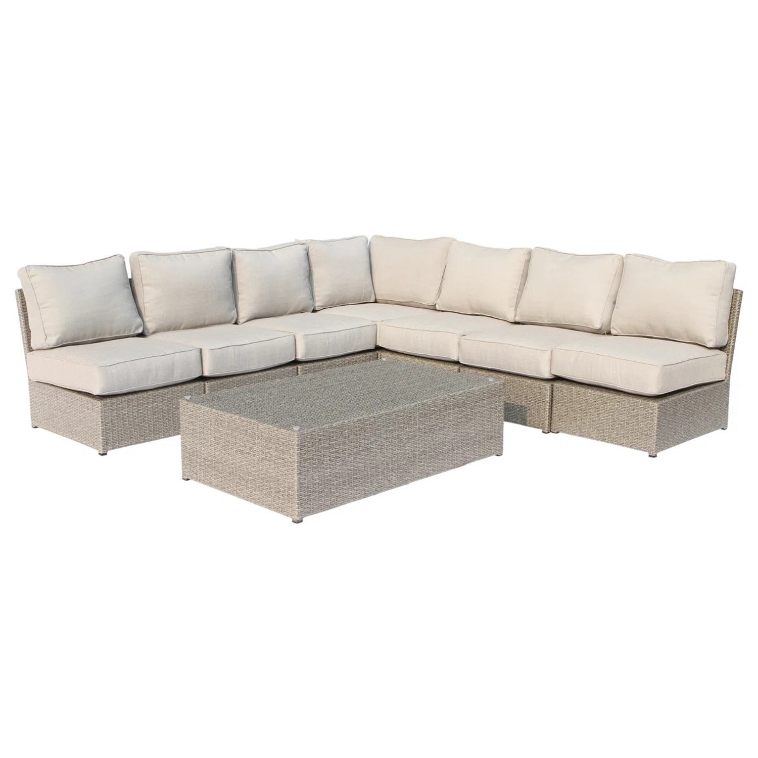 Outdoor Sectional Set HDPE Wicker Gray 8 Piece Seats 6