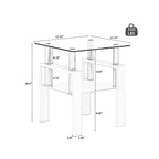 Set of 2, Modern Tempered Glass Tea Table Coffee Table End Table, Square Table for Living Room, Transparent/White