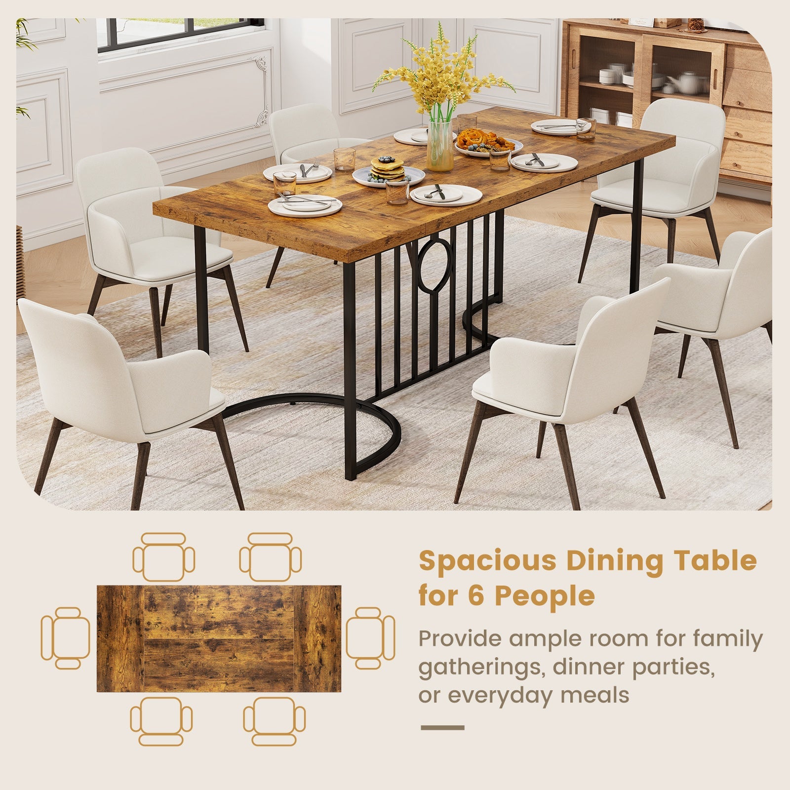 71 Inch Large Dining Table for 6-8 People Rectangular Wood Kitchen Table-Rustic Brown