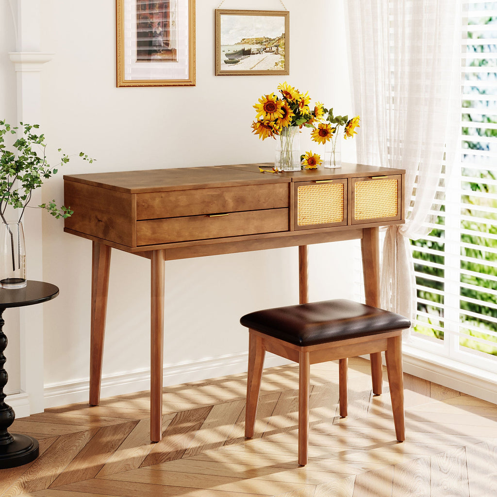 Classic Wood Flip-Top Vanity & Stool Set (43" Width)