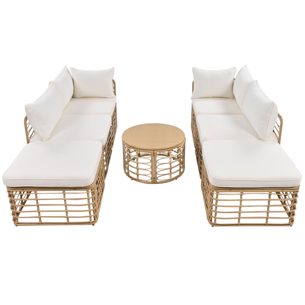 7 Pieces Outdoor Patio Furniture, All-Weather Rattan Sectional Sofa Set with