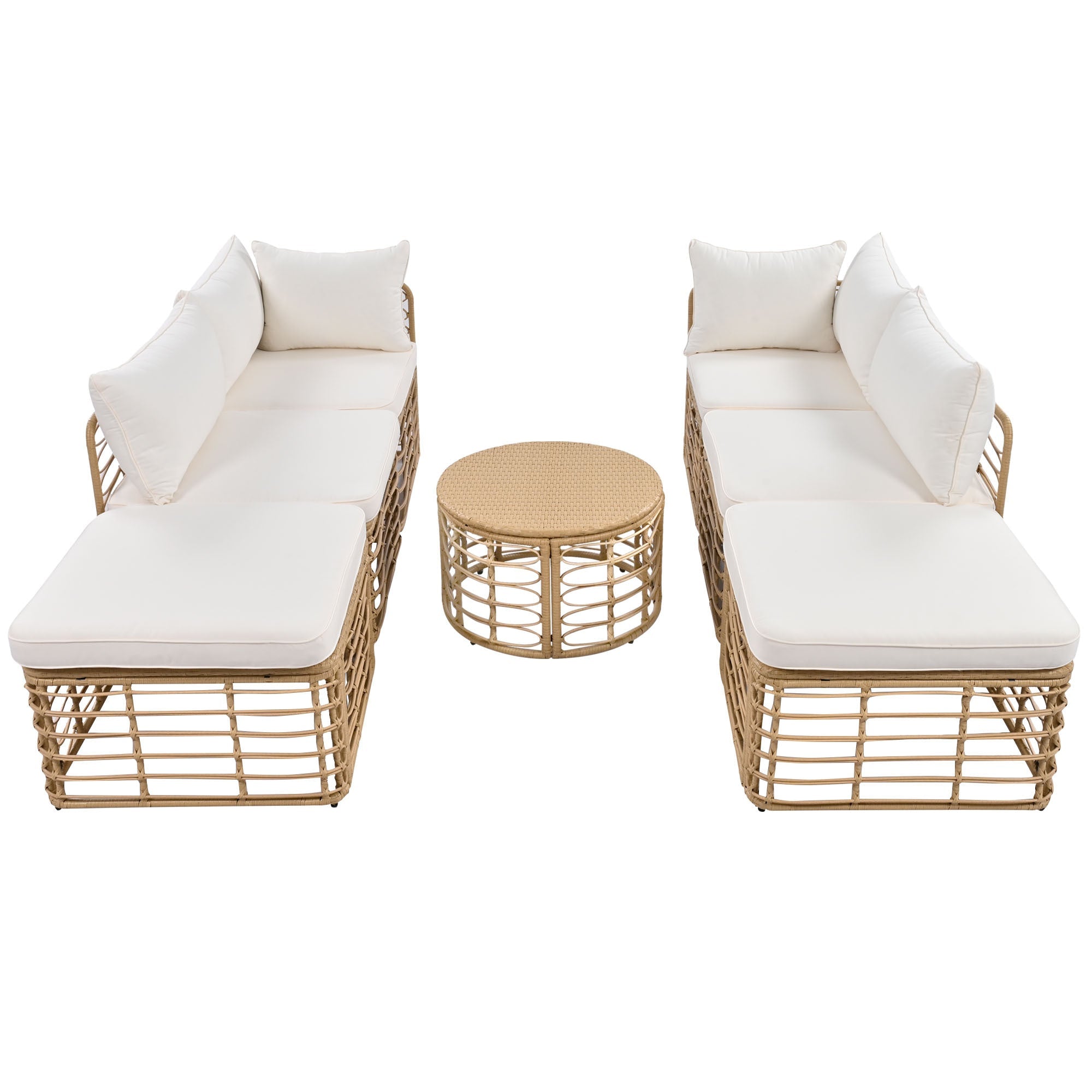 7 Pieces Outdoor Patio Furniture, All-Weather Rattan Sectional Sofa Set with