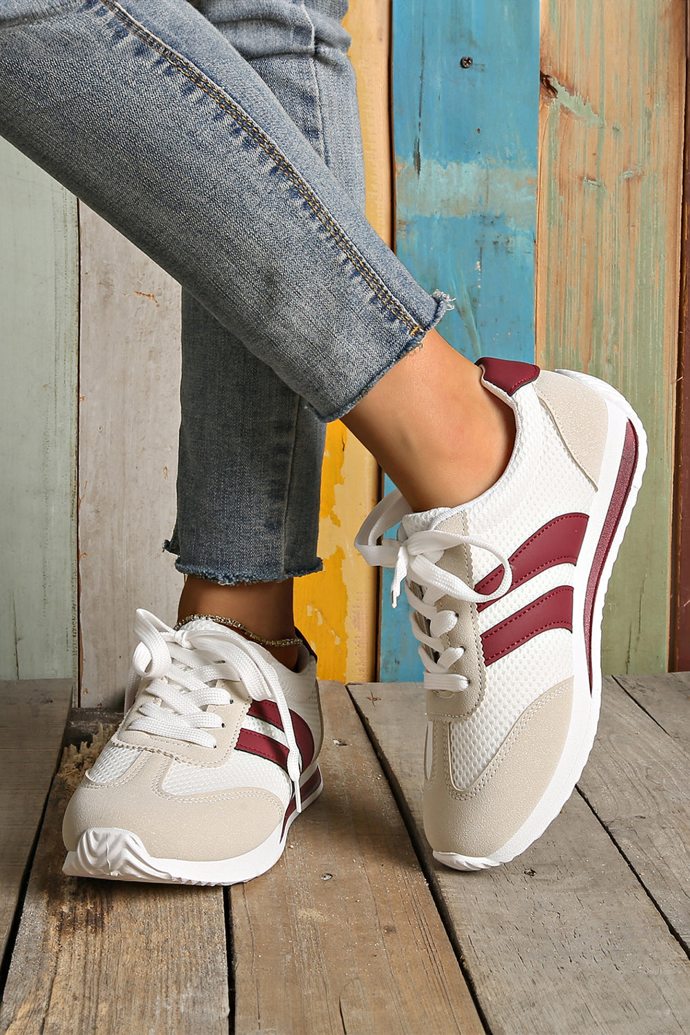 Layla Patchwork Breathable Lace Up Sneakers