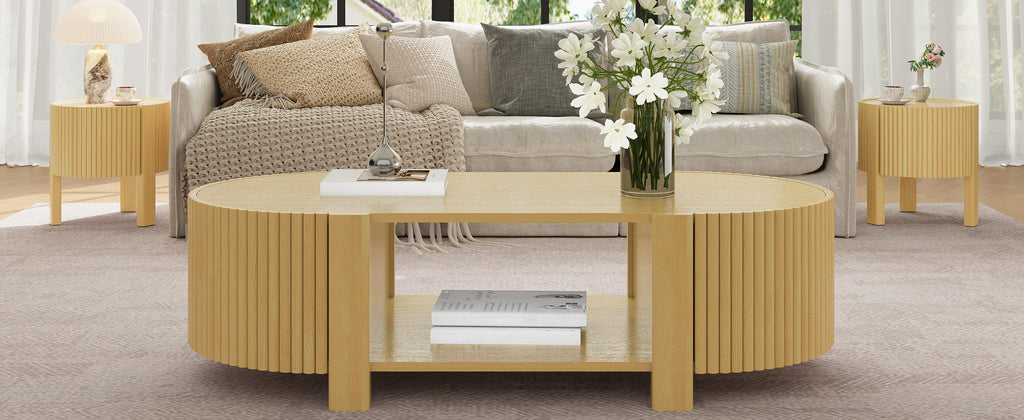 3-Piece Living Room Table Set, 1 Coffee and 2 Side Tables, Solid Wood, 47 in