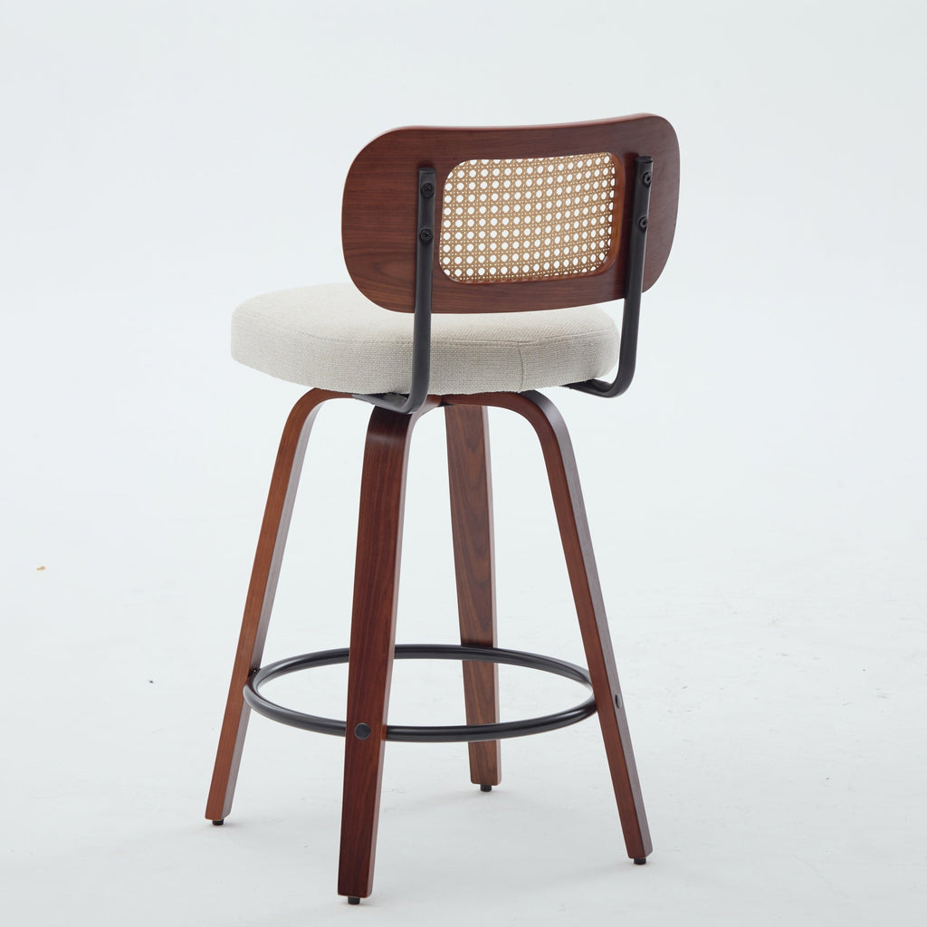 26-Inch Counter Height Bar Stools Set of 3, Walnut Black Cane Rattan Back, Beige