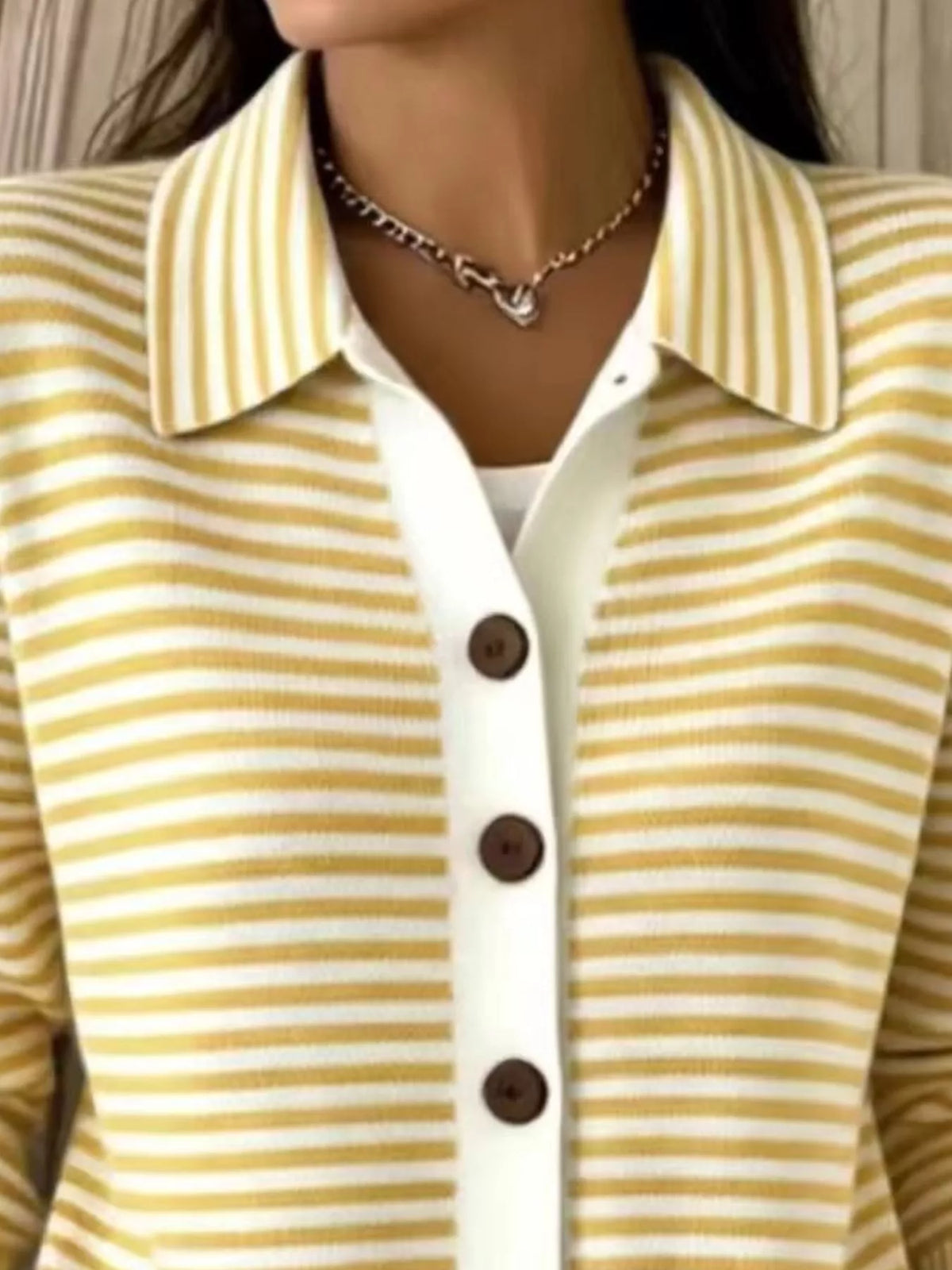 Full Size Striped Button-Down Knit Cardigan Plus Size