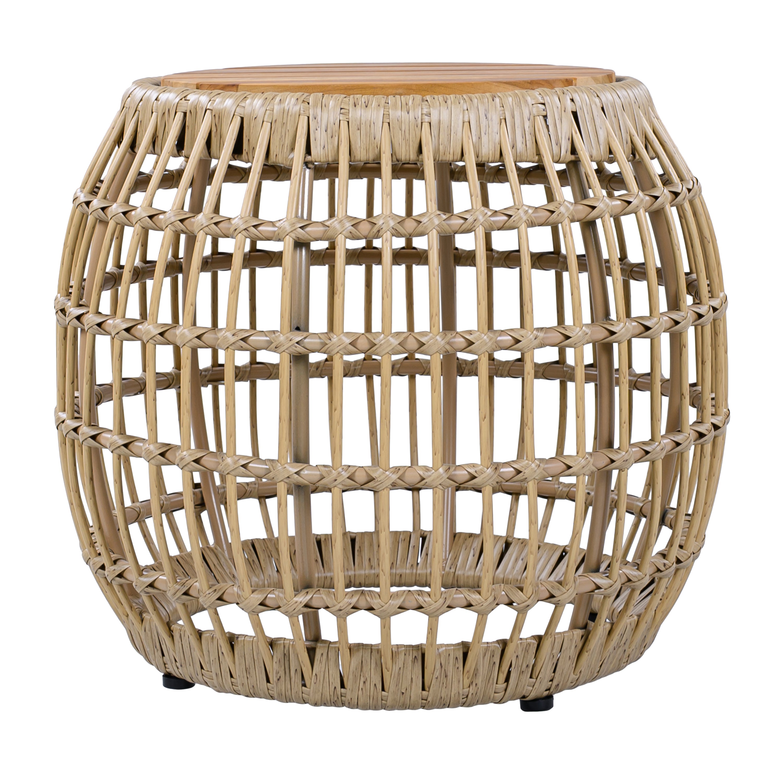 Outdoor Side Table Acacia Wood Wicker Base Round Light Brown 16in 150 LB