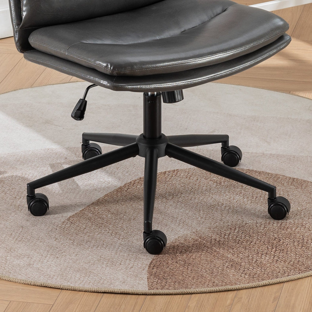 Office Chair Swivel Criss-Cross PU Leather Gray Iron Base Adjustable Height
