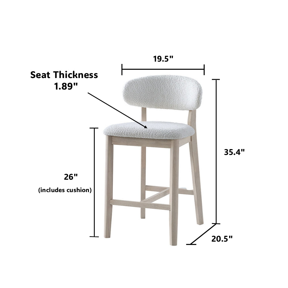 ACTU Counter Stools Set of 2, 26” Upholstered Bar Stools, Solid Wood, Mid-Century Modern