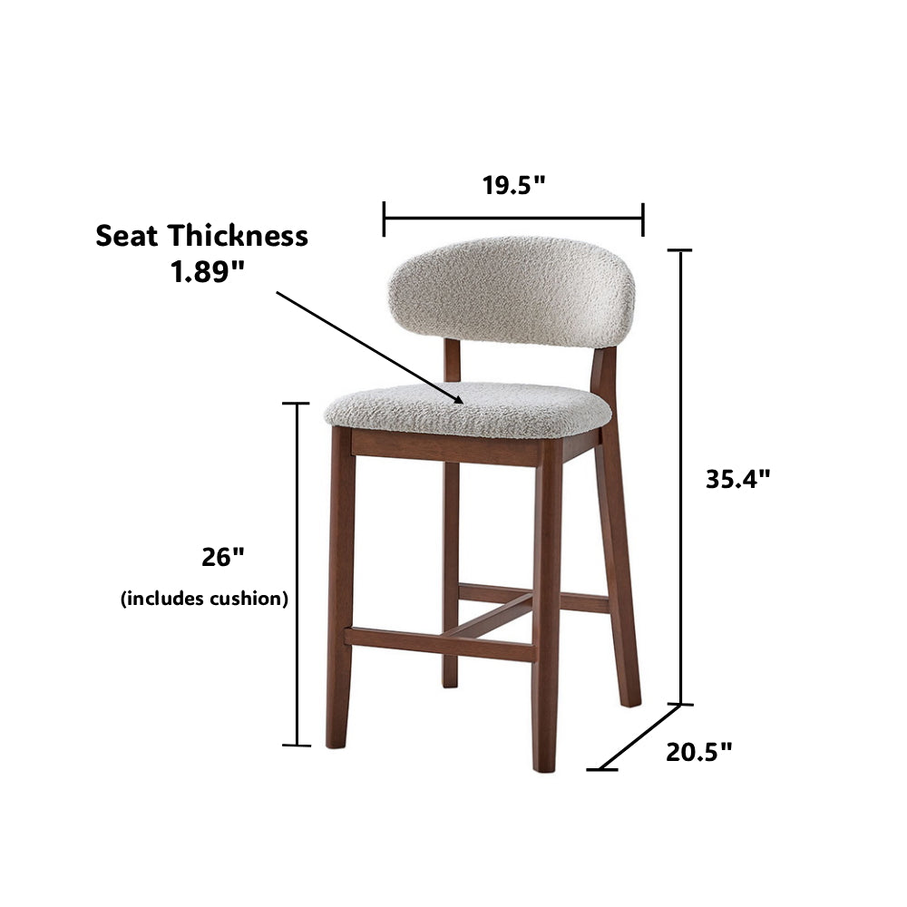 ACTU Counter Stools Set of 2, 26” Upholstered Bar Stools, Solid Wood, Mid-Century Modern