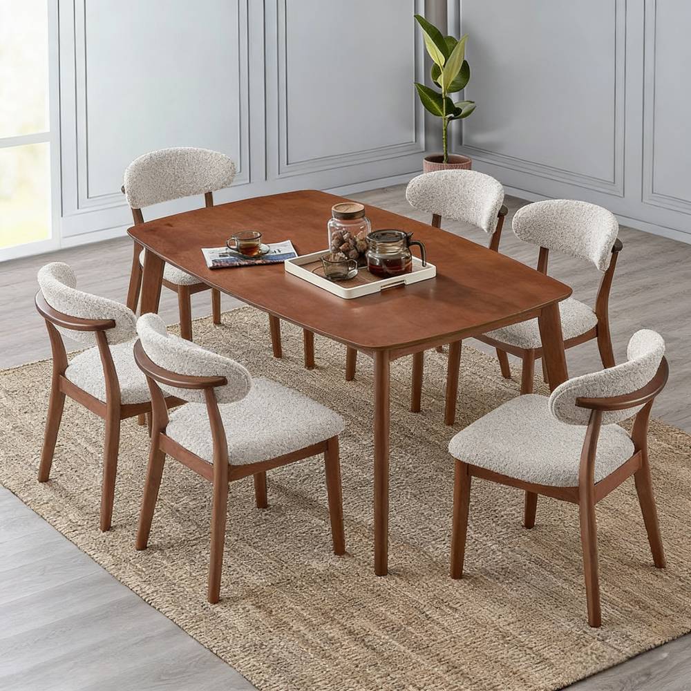ACTU Scandinavian Dining Table Set with Upholstered Chairs for Small Spaces (Seats 4–6)