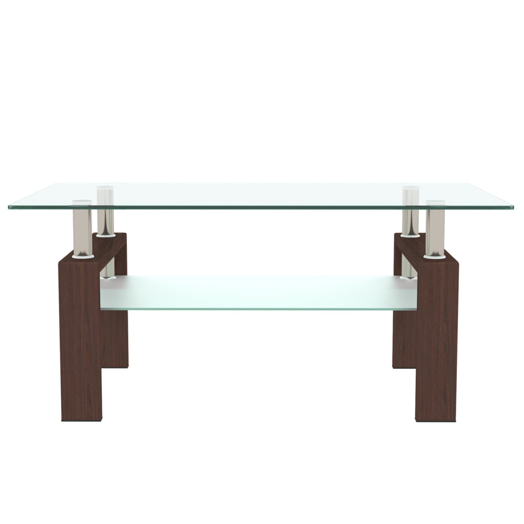 Rectangle Walnut Glass Coffee Table, Clear Coffee Table, Modern Side Center Tables for Living Room, Living Room Furniture