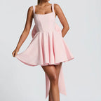 Sweetheart Backless Large Bow Strapless Dress Women's Unique Corset Pattern Splicing Short Skirt