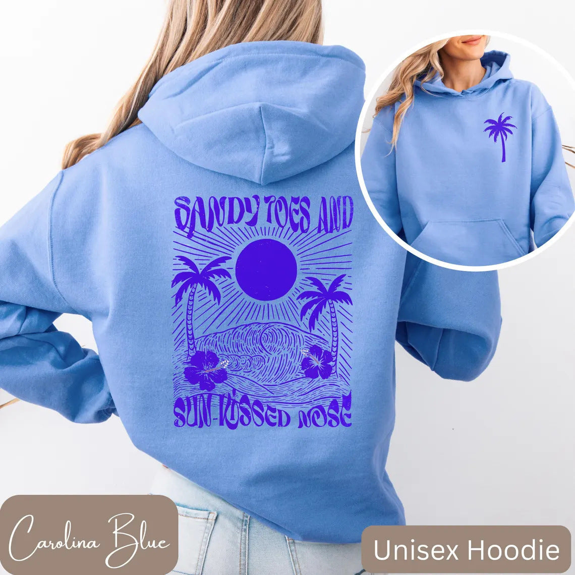 Palm Print Hoodie with Purple Bauhinia for Girls' Beach Long Sleeve Dress