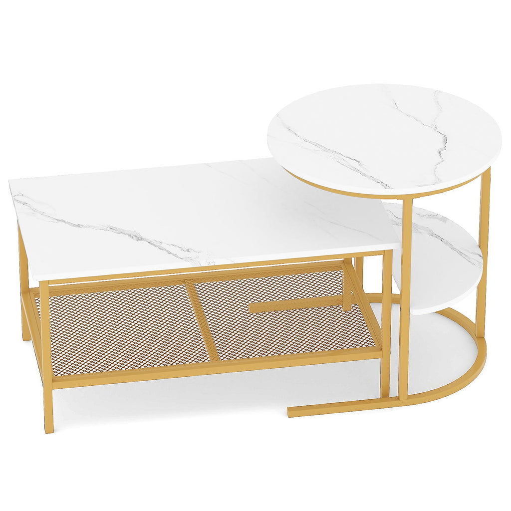 Coffee Table 2-Tier Rectangle Coffee Table and Side End Table with Storage Shelves