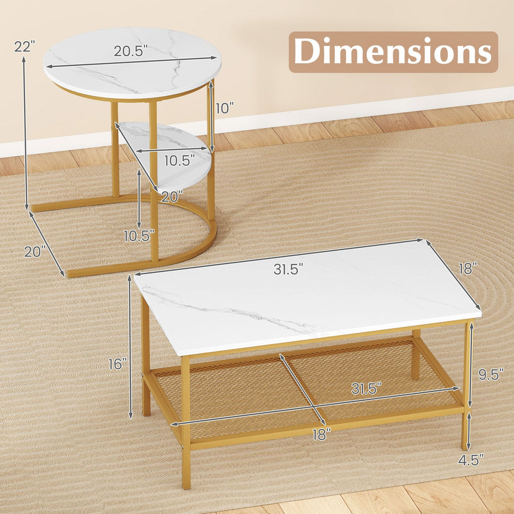 Coffee Table 2-Tier Rectangle Coffee Table and Side End Table with Storage Shelves
