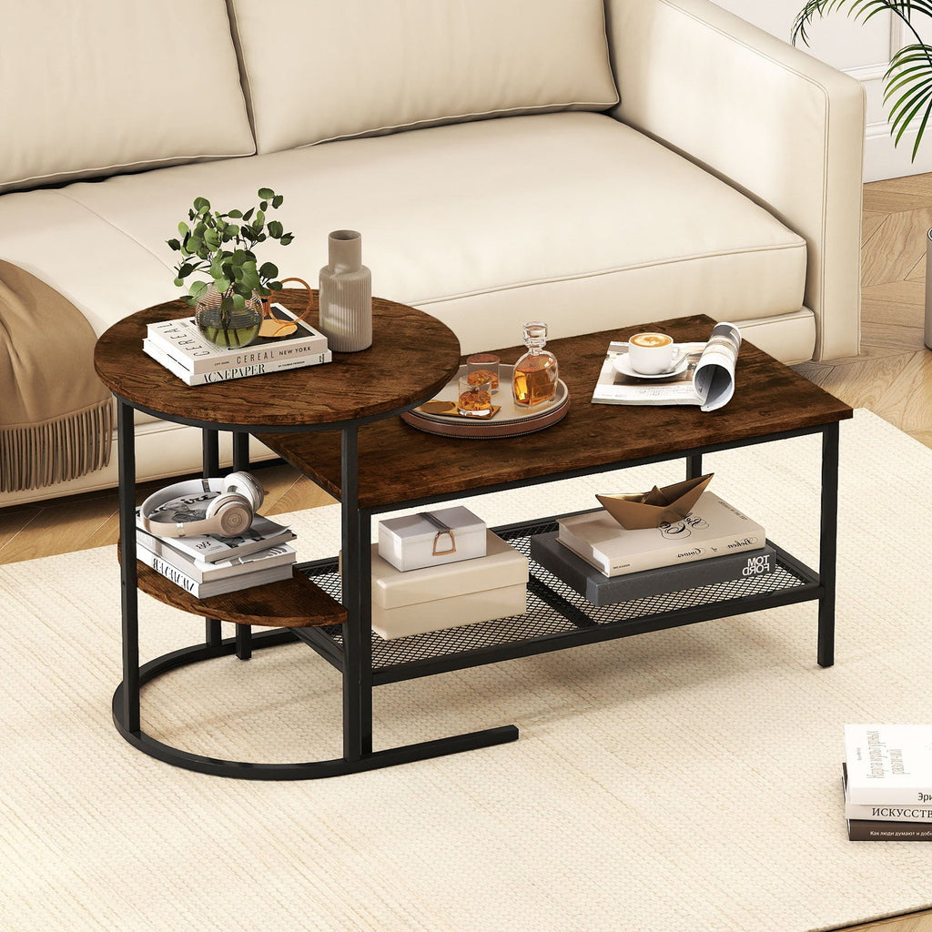 Coffee Table 2-Tier Rectangle Coffee Table and Side End Table with Storage Shelves