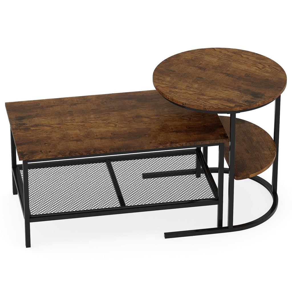 Coffee Table 2-Tier Rectangle Coffee Table and Side End Table with Storage Shelves