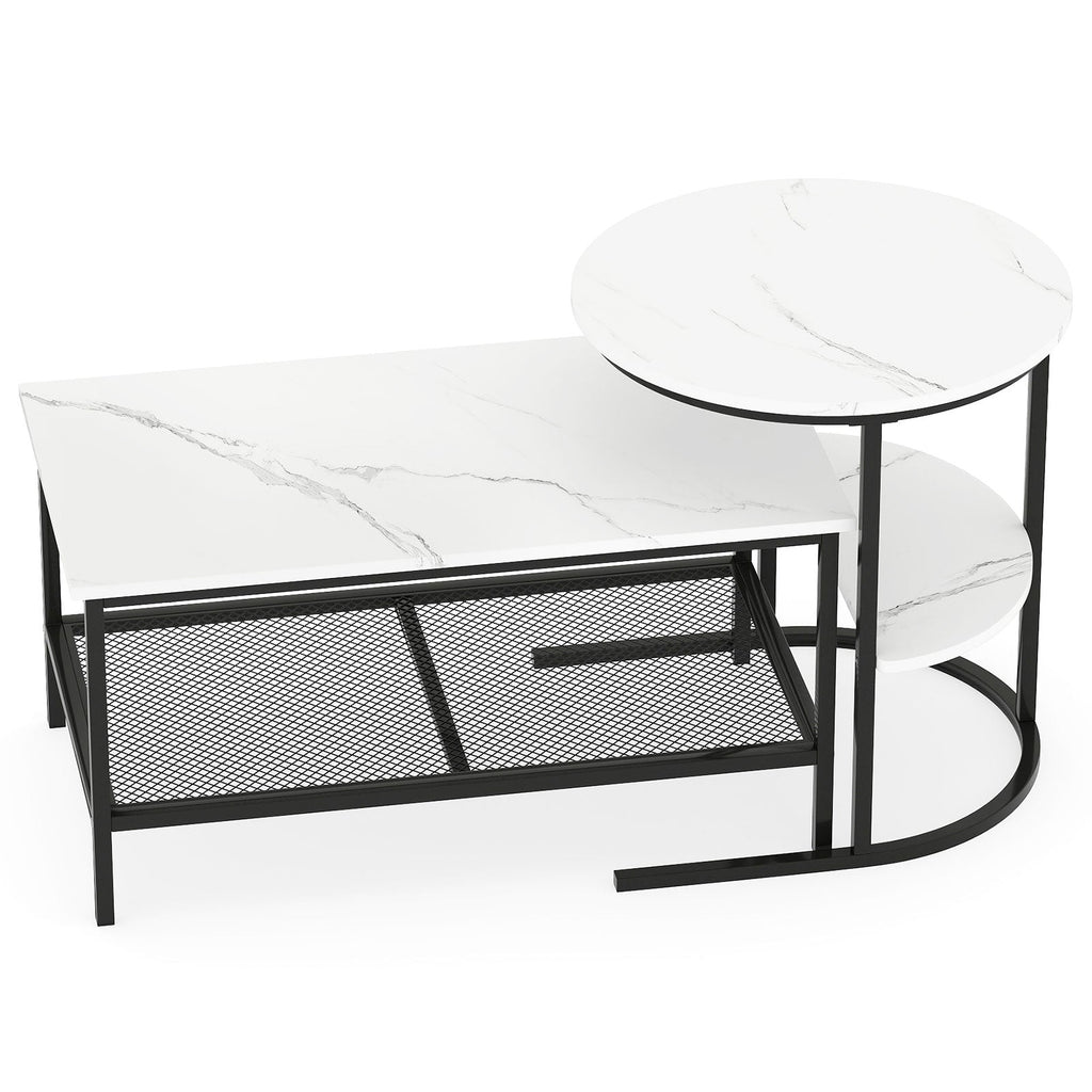 Coffee Table 2-Tier Rectangle Coffee Table and Side End Table with Storage Shelves