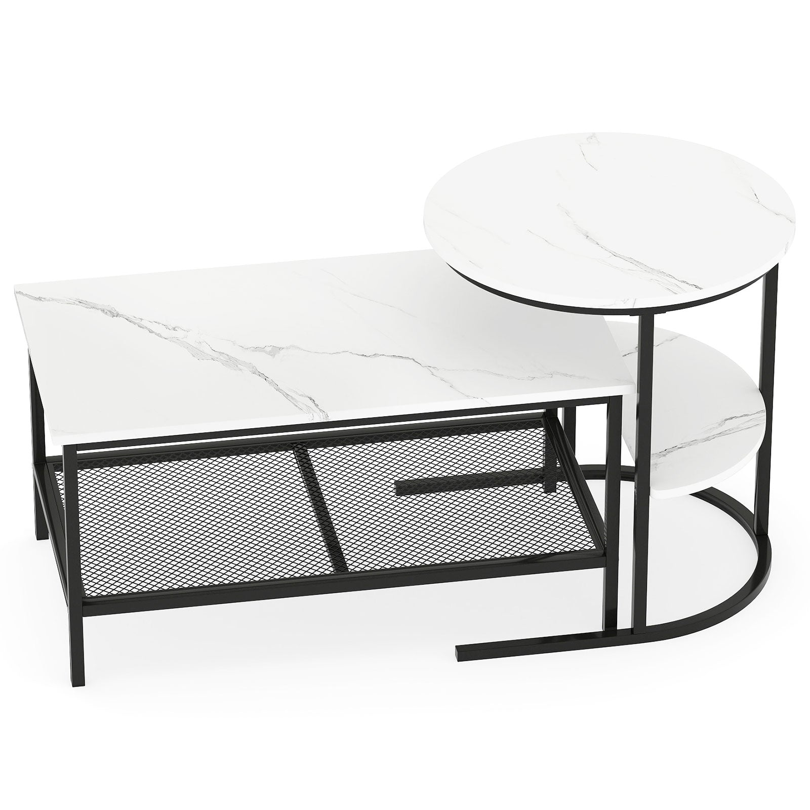 Coffee Table 2-Tier Rectangle Coffee Table and Side End Table with Storage Shelves