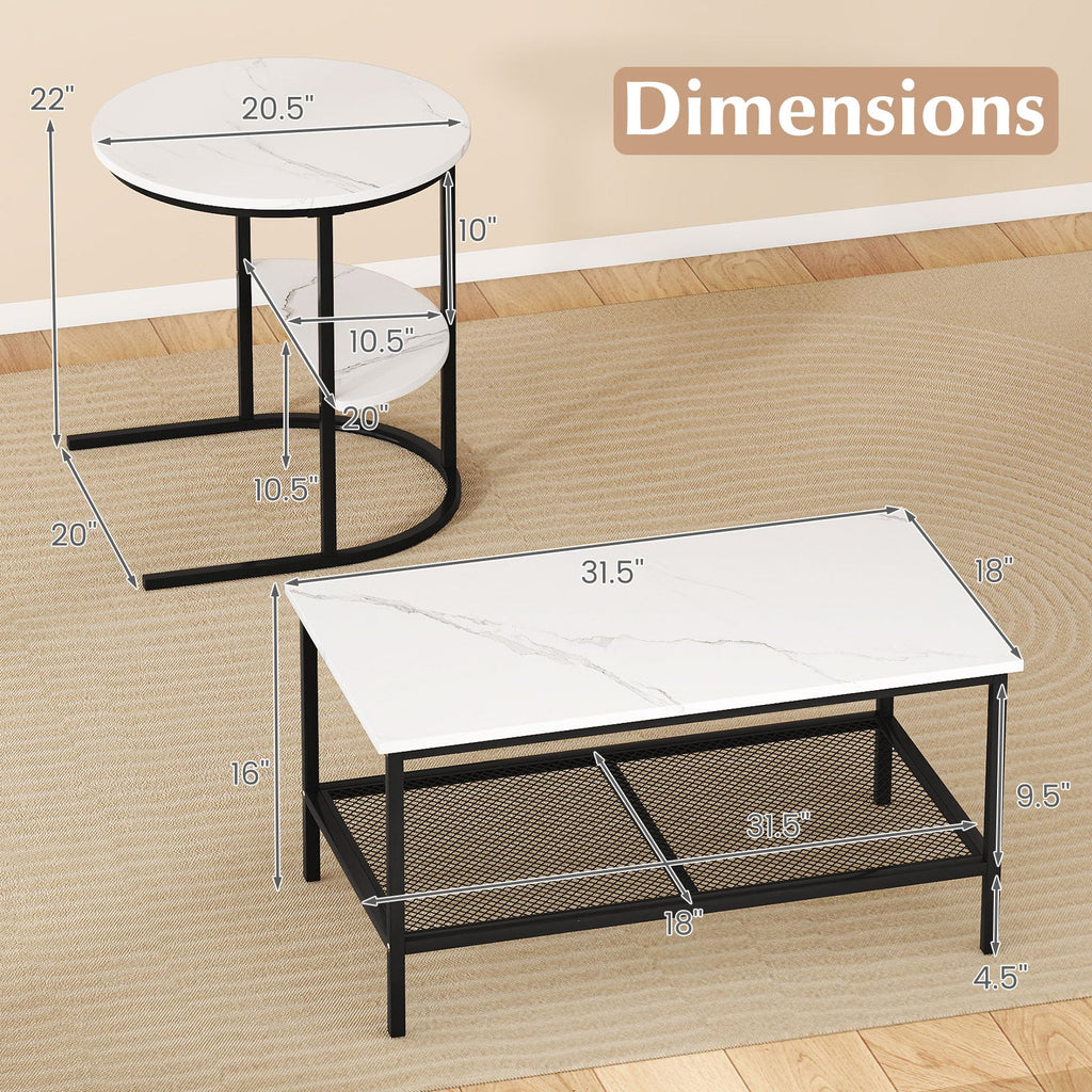 Coffee Table 2-Tier Rectangle Coffee Table and Side End Table with Storage Shelves