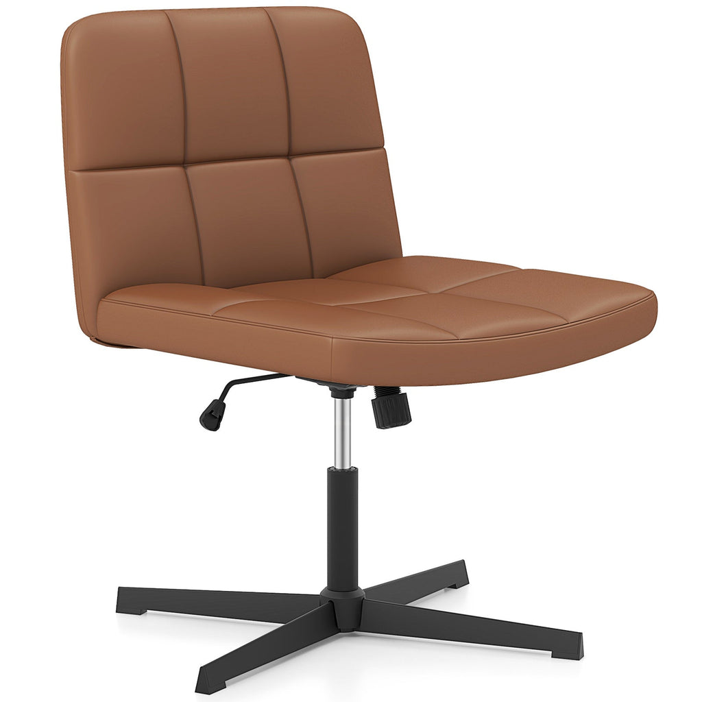 PU Leather Upholstered Cross-legged Office Chair with Oversized U-shaped Seat for Home Office Make Up