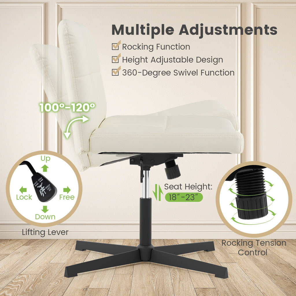 PU Leather Upholstered Cross-legged Office Chair with Oversized U-shaped Seat for Home Office Make Up