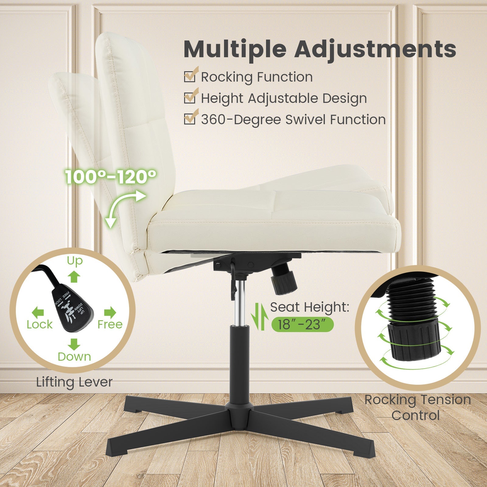 PU Leather Upholstered Cross-legged Office Chair with Oversized U-shaped Seat for Home Office Make Up