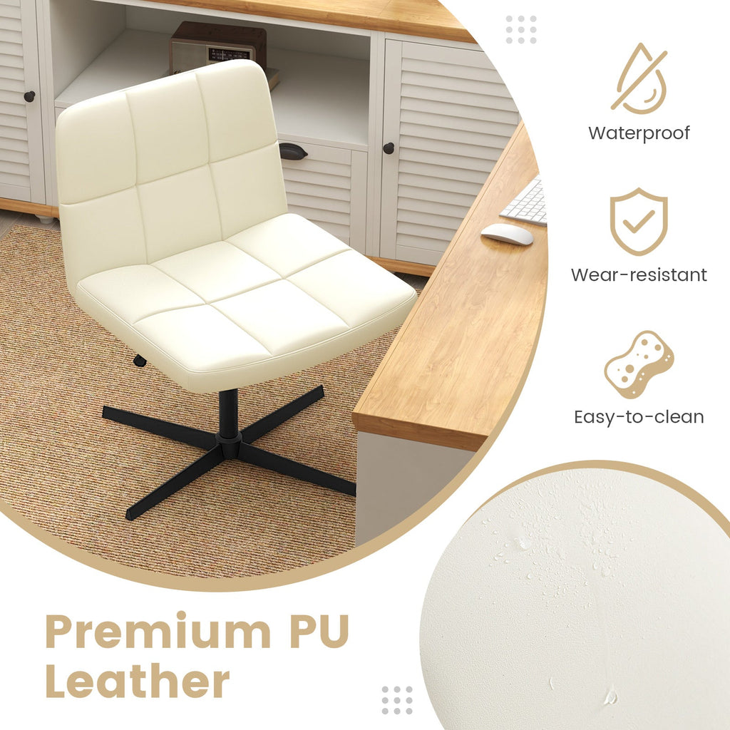 PU Leather Upholstered Cross-legged Office Chair with Oversized U-shaped Seat for Home Office Make Up