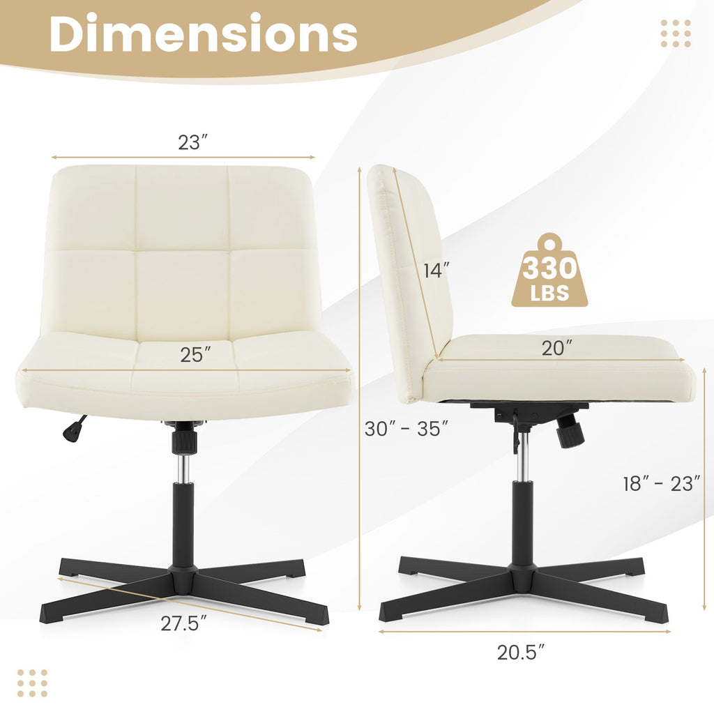 PU Leather Upholstered Cross-legged Office Chair with Oversized U-shaped Seat for Home Office Make Up