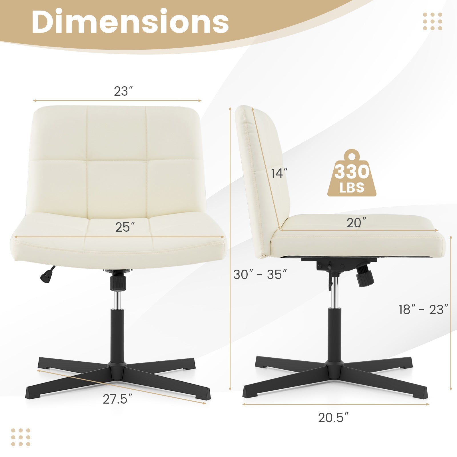 PU Leather Upholstered Cross-legged Office Chair with Oversized U-shaped Seat for Home Office Make Up