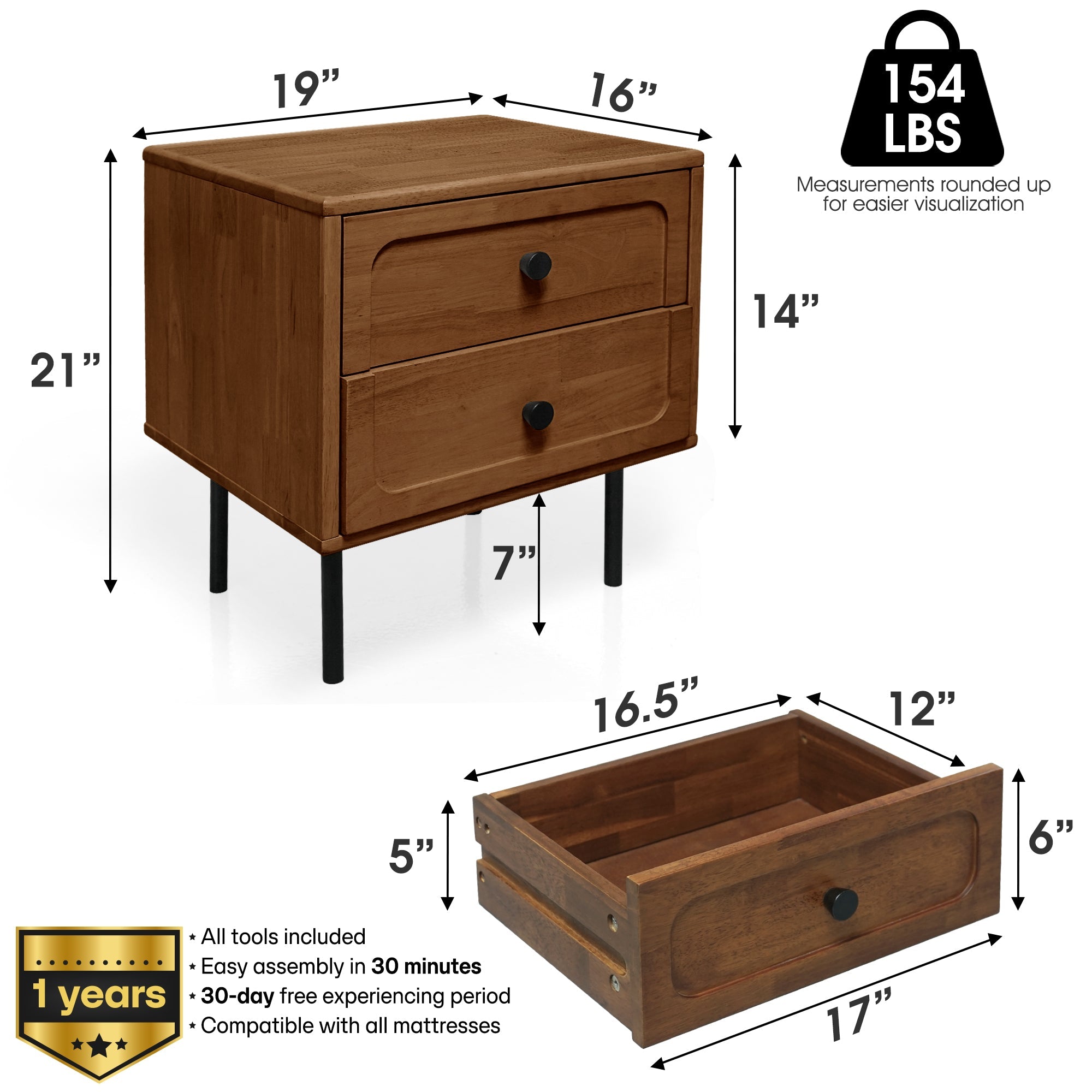 Savana Solid Wood 2-Drawer Nightstand