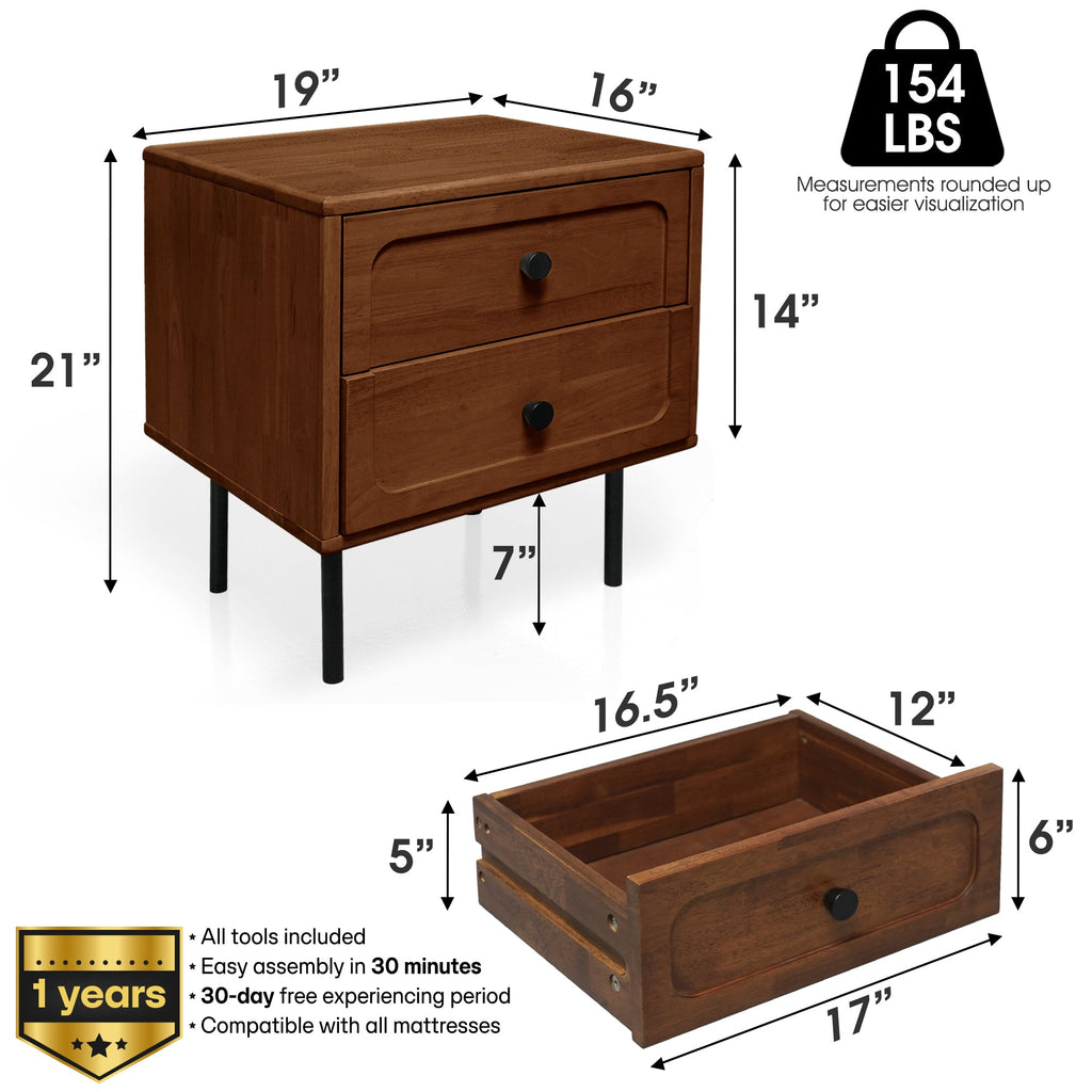 Savana Solid Wood 2-Drawer Nightstand