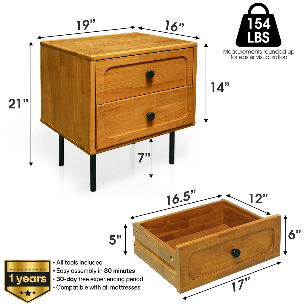 Savana Solid Wood 2-Drawer Nightstand