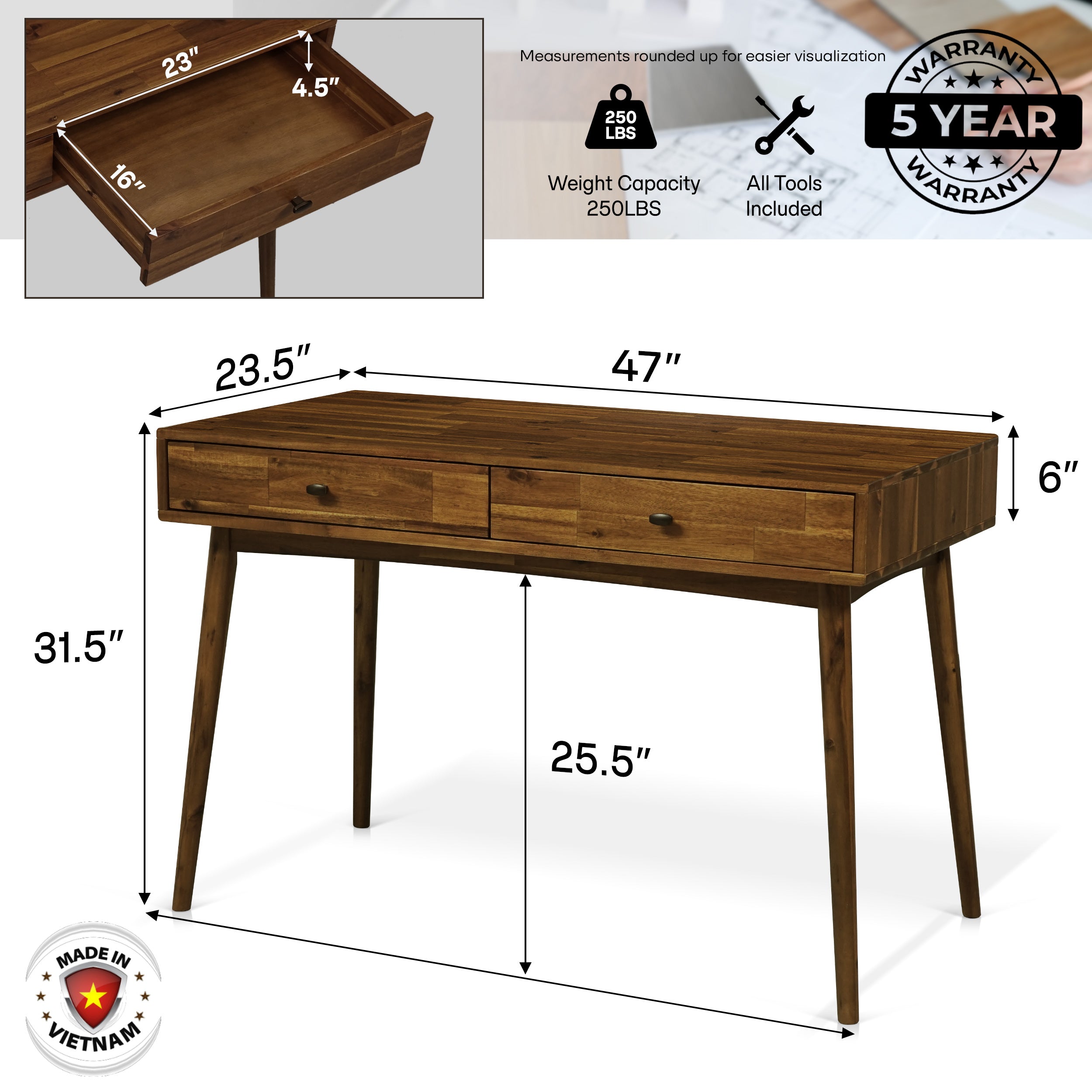 Lagom 48 Inches Solid Wood Desk