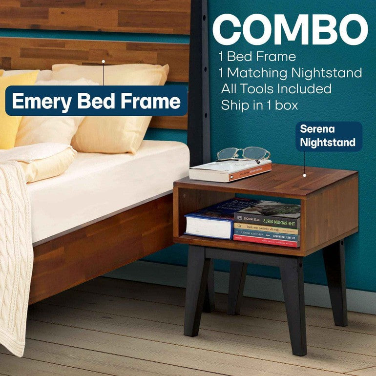 [Buy 1 Get 1] Emery Solid Wood Bed Frame & Nightstand