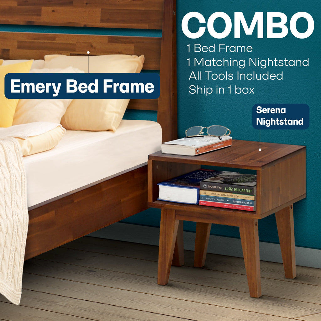 [Buy 1 Get 1] Emery Solid Wood Bed Frame & Nightstand