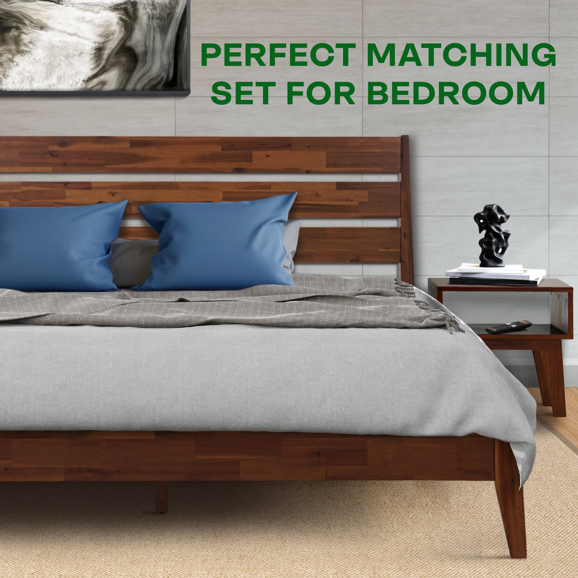 [Buy 1 Get 1] Emery Solid Wood Bed Frame & Nightstand