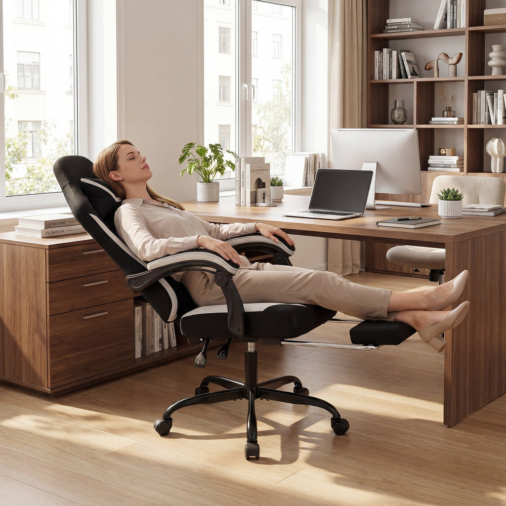 Gaming Chair Height Adjustable Computer Chair with Headrest Footrest & 360¬∞ Swivel Seat-Black